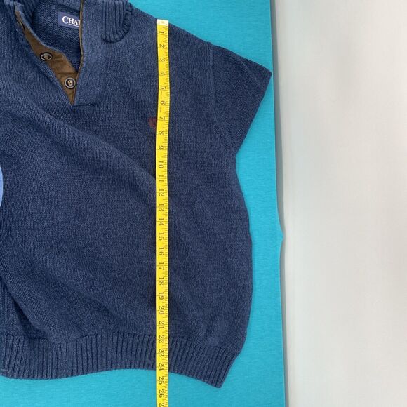 Chaps Sweater Mens XXL Blue Cotton Knit Mock Neck Faux Leather Elbow Patch - Picture 11 of 11